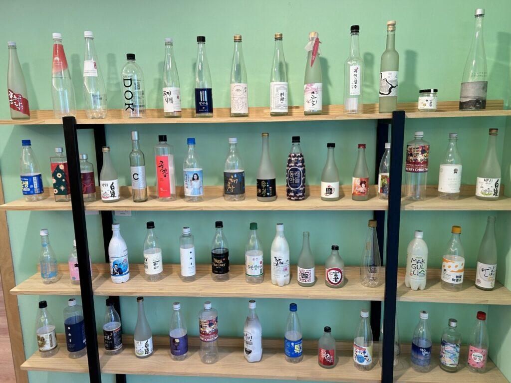 Different Makgeolli bottles in the market
