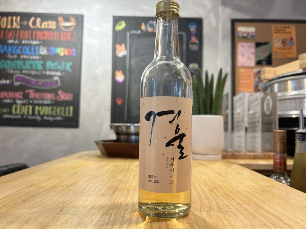 Gyo Ul Soju, infused in oak barrels, Baekusaeng